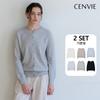 Senbi 2 Set Holgarment Round Neck Knit Cardigan Signature