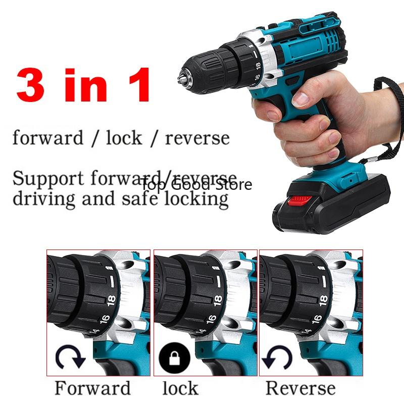 28N.m Rechargable Electric Hammer Drill Max Torque LED Light Screwdriver 1/2 Battery 1 Charger 48V 1500W