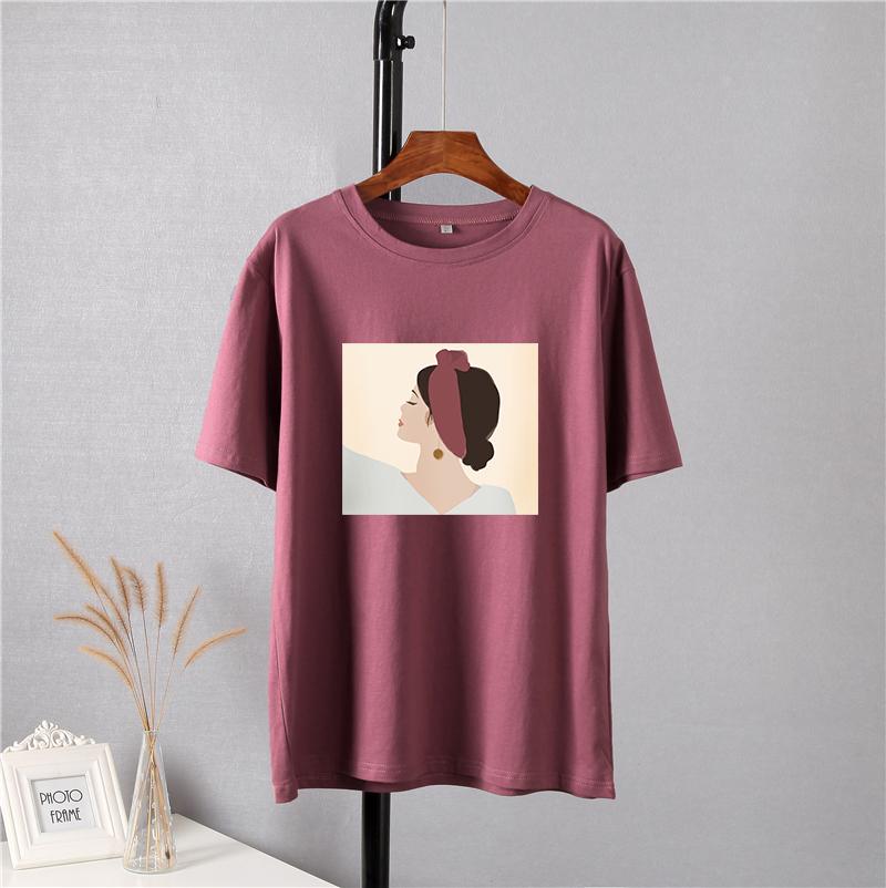Hirsionsan Vintage Printed T Shirt Women Summer Chic Tees 100% Cotton Elegant Jumper Clothes Oversized Casual Pullover Top