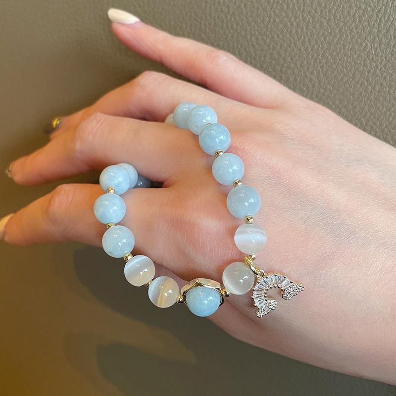 Mode Aquarine Armband Für Frauen Katzenauge Stein Regenbogen Kürbis Maneki Neko Anhänger Mädchen Erdbeere Kristall Perle Hand String