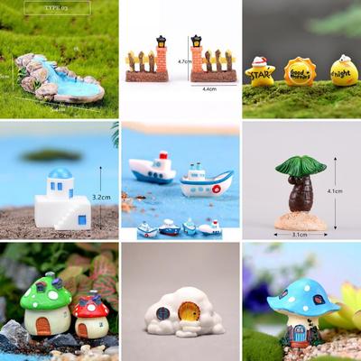 Kleine Kawaii Haus Baum Boot Figuren Sonne Wolke Micro Fee Garten Aquarium Miniatur Terrarium Haustier Home Decor DIY Zubehör