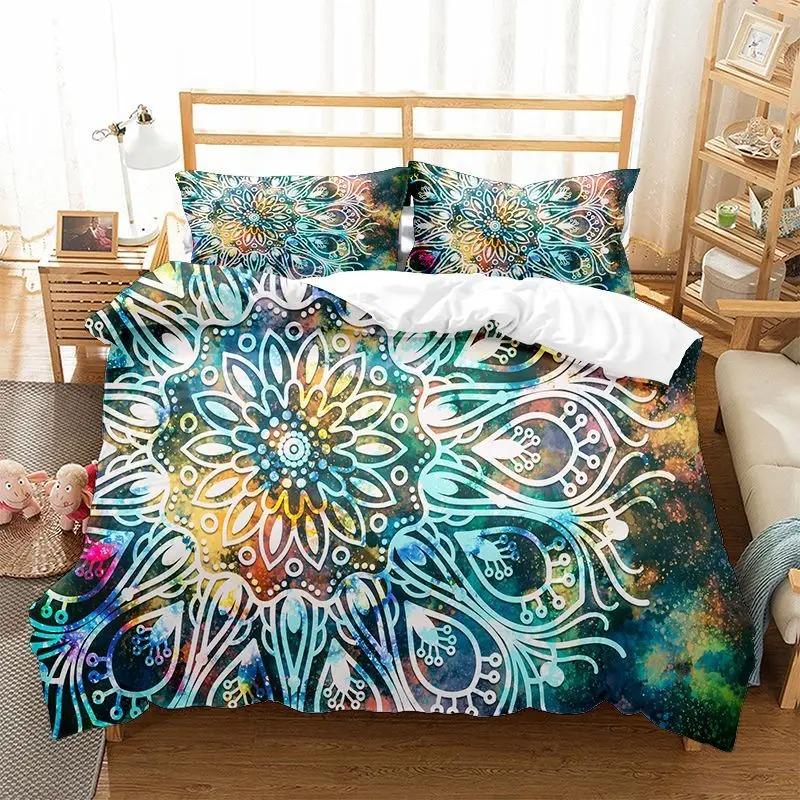 

3D Print Boho Mandala Duvet Cover Set King Queen Chic Colorful Rustic Mandala Galaxy Polyester Bedding Set for Girls Women EU Single(135*200cm)3pcs