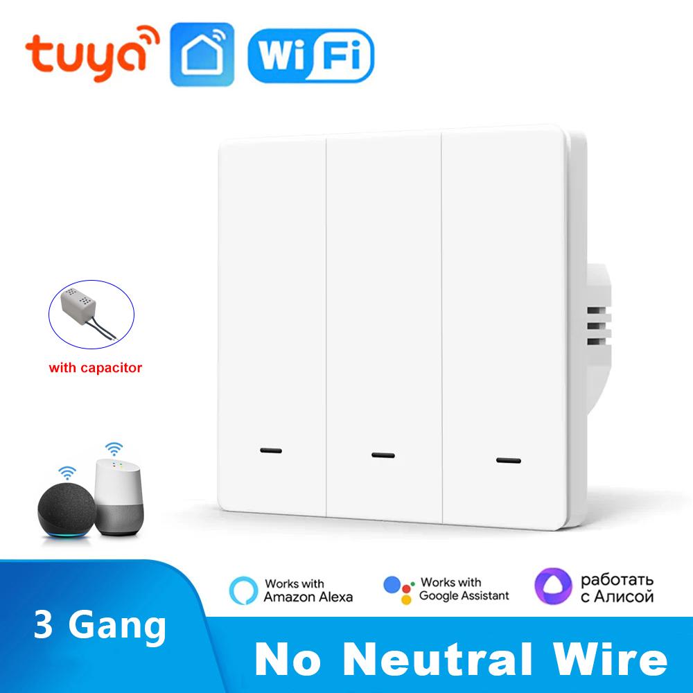 Tuya EU UK Smarter WiFi Lichtschalter Druckknopf 1/2/3-fach Licht Wandschalter Kein Neutralleiter Smart Life Alexa Google Home Alice