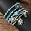 Women Beaded Bracelet Vintage Boho Style Handmade Leather Stretch Bracelet Fashion Vacation Men Accessories 5-piece Set