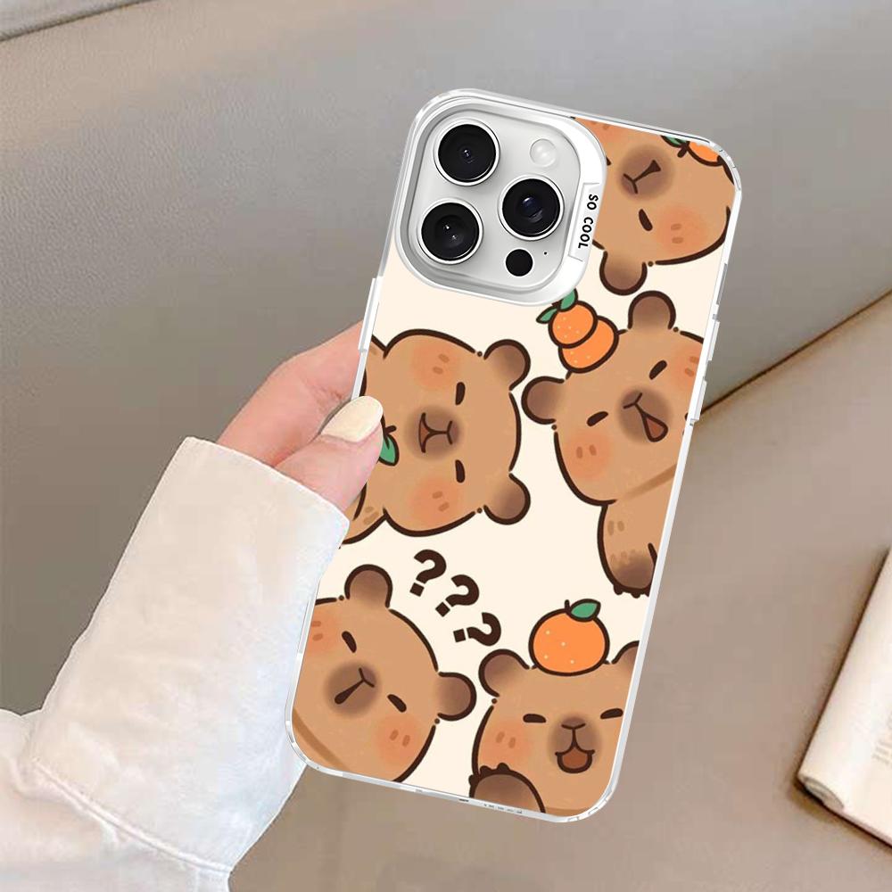 Cartoon Capybara Phone Case For IPhone 16 15 14 13 12 11 Pro Max X XR XSMAX 8 7 Plus Matte Shockproof Back Cover