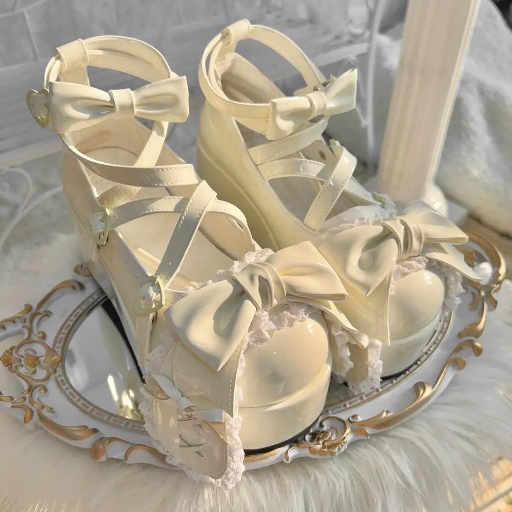 Fashion Sweet Girls Lolita Cute Rabbit Ears Platform Shoes Cute Bowknot Monk Alice Flat Elevator Shoes Mary Janes