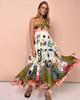 Sexy women's cotton and linen suspender graffiti print sleeveless big swing dress