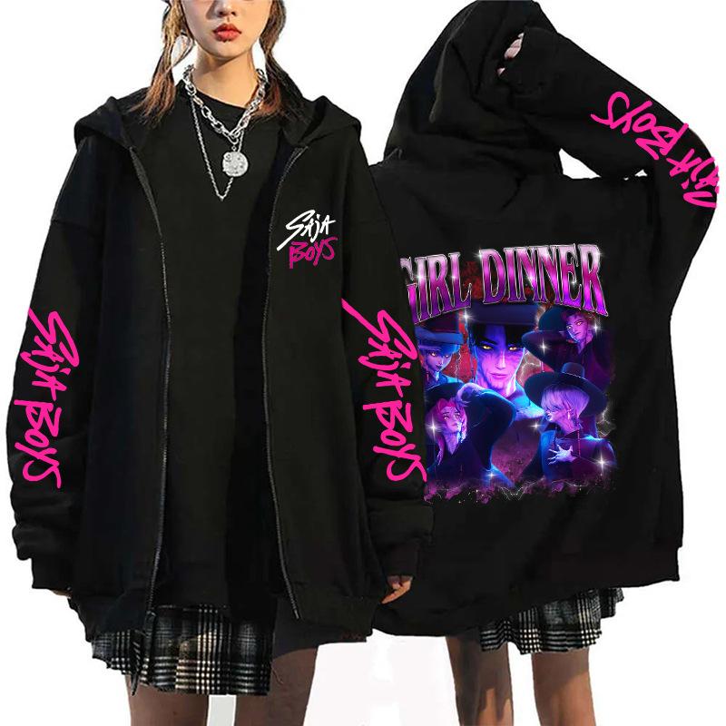 Anime KPOP DEMON HUNTER Bedruckte Reißverschluss-Hoodies Harajuku Sweatshirt Herren Damen Kleidung Herbst Winter Fleece Weich Streetwear
