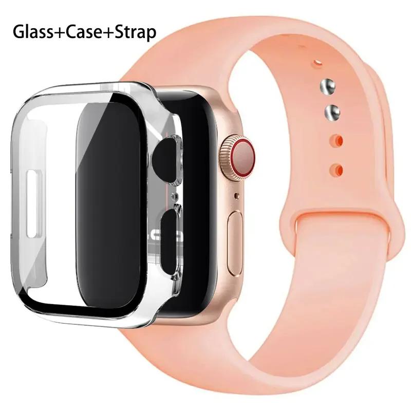 Szkło + etui + pasek do zegarka Apple Watch 44 mm 45 mm 42 mm 41 mm 40 mm 38 mm Silikonowy pasek do zegarka Bransoleta iWatch seria 8 9 7 6 5 4 3 SE