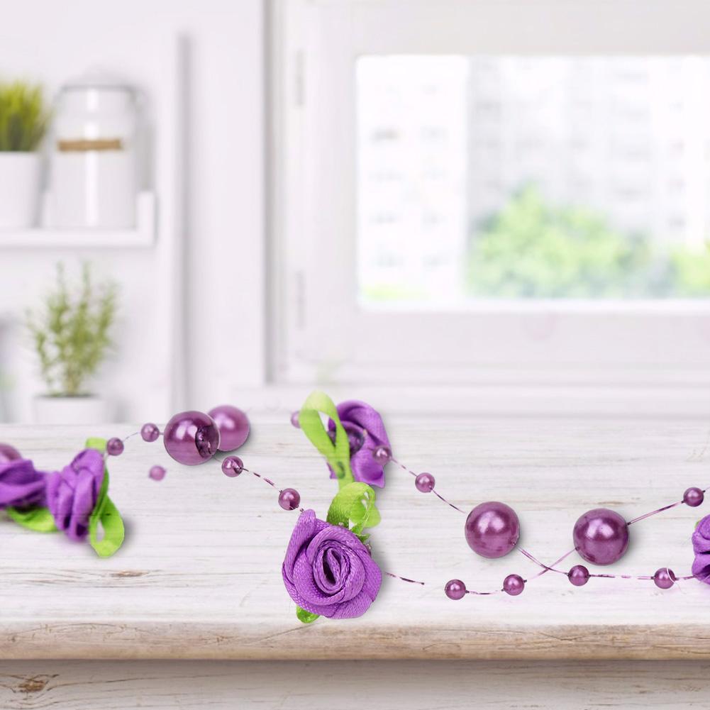 5m Fake Flowers Artificial Pearl Bridal Chain flower Wedding Bouquet Decor Decoration (Purple)