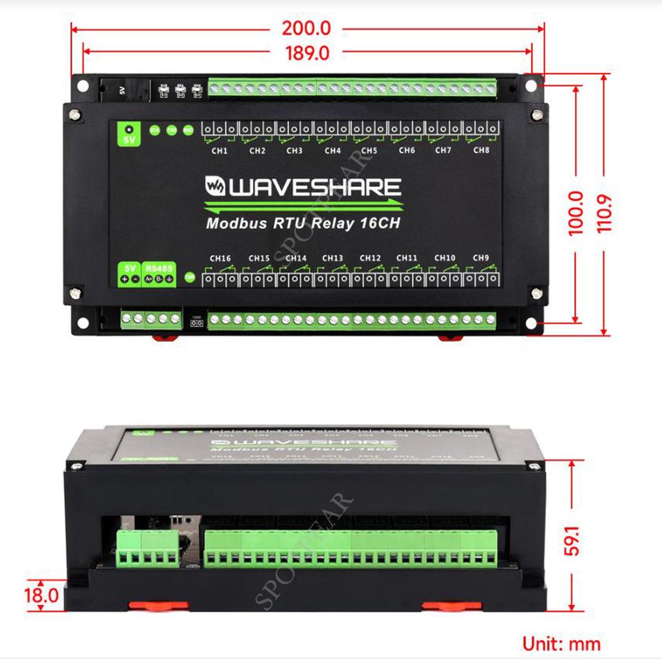 Modbus RTU 16-Channel RS485 Relay Module, Industrial Grade, DIN-Rail Enclosure