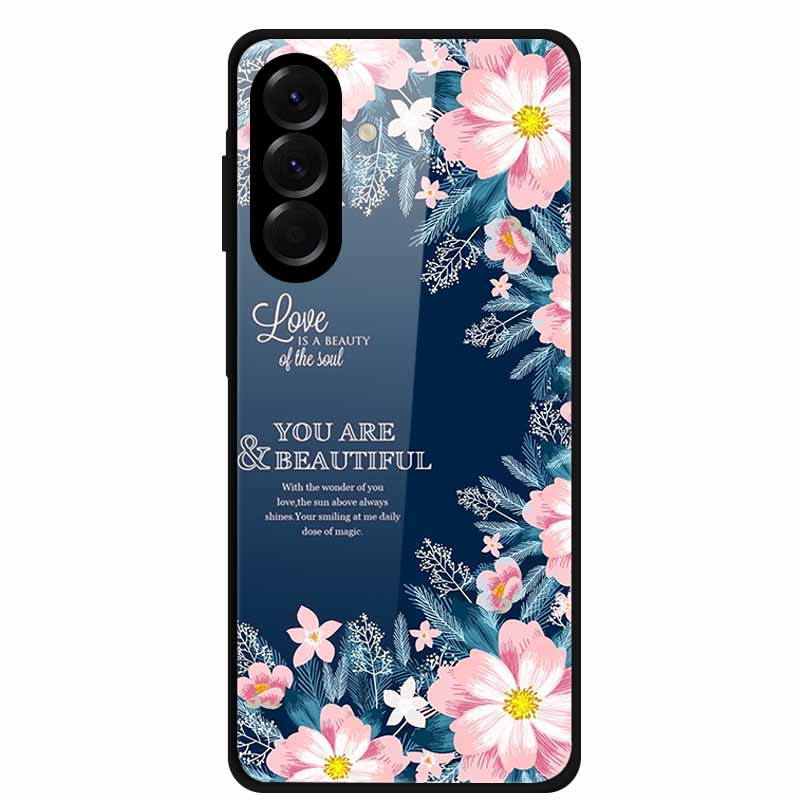 Tempered Glass Phone Case For Samsung Galaxy S24 FE Case Hard PC Back Cover Shell for Galaxy S24FE S 24 FE 5G Hard Covers Flower