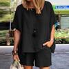 women's Solid Color Batwing Short Sleeve Loose Top High Waist Casual Shorts Summer Two Piece Outfit Set