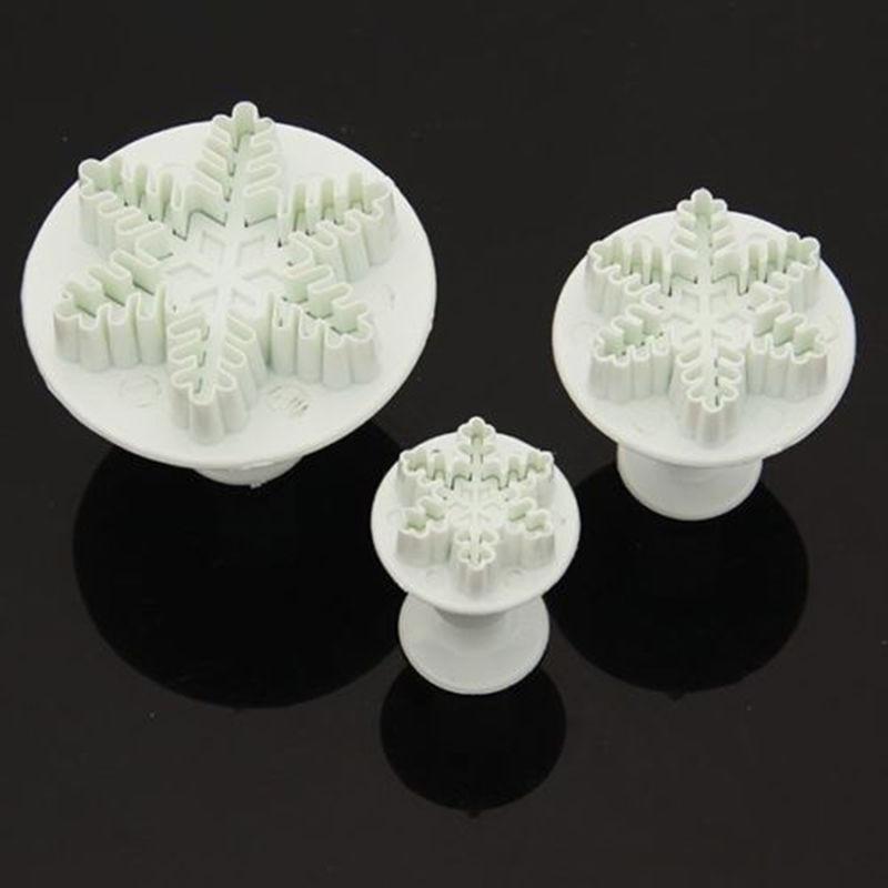 3Pcs Snowflake Cake Decorating Fondant Plunger Cutters Mold Mould Cookies Tools Silicone Molds 2023