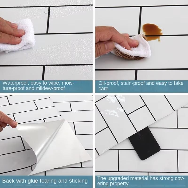 Küchenölfest Weißer Ziegelaufkleber Wasserdicht Selbstklebend Hochtemperaturbeständig Wandaufkleber Imitationsfliesen Tapete