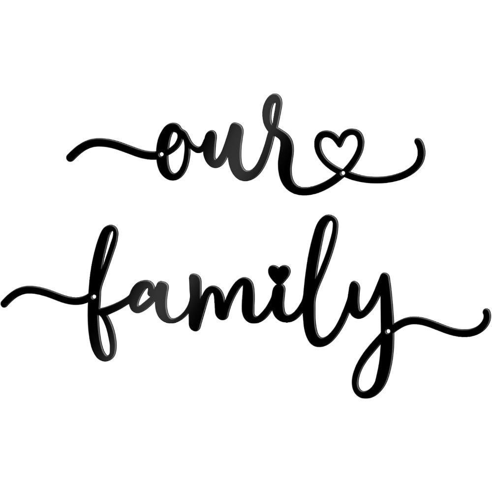 Black Metal Family Sign Wall Art Rustic Home Decor for Living Room Bedroom Hanging