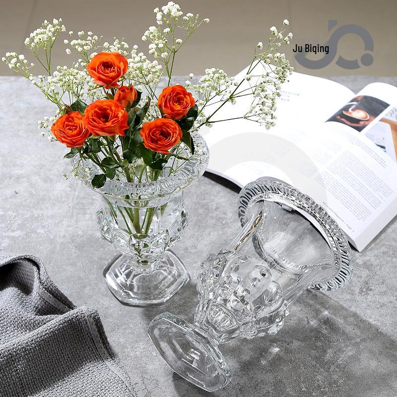 European Luxury Roman-Style High-Foot Lantern Vase: Transparent Flower Vase & Candle Holder for Bedrooms