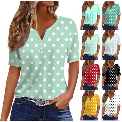 Women's T Shirt Tee Print Button Short Sleeve Daily Weekend Fashion Basic V- Neck Regular Top
