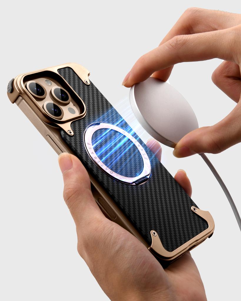 Oatsbasf Kryt na telefon s texturou uhlíkových vláken pro iPhone 16 Pro Max 16 Pro Ochranný kryt s 360° otočným magnetickým stojánkem