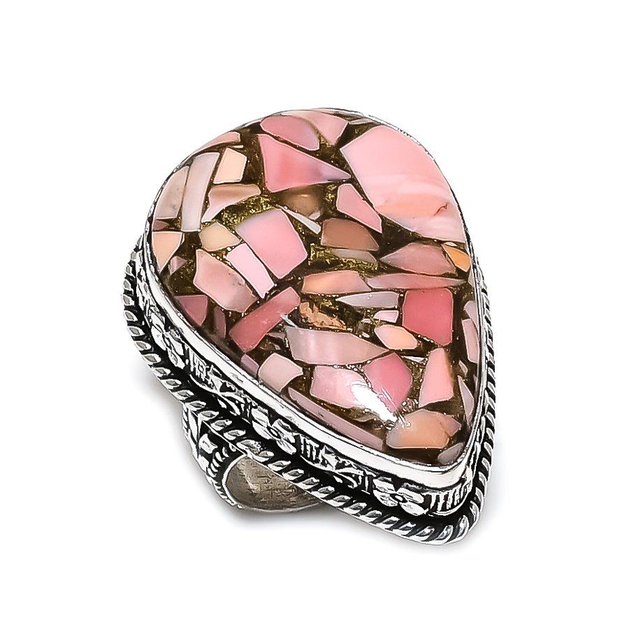 Drahokam Růžový Opál 925 Sterlingové Stříbro Dárkový Šperk Prsten Velikost 8