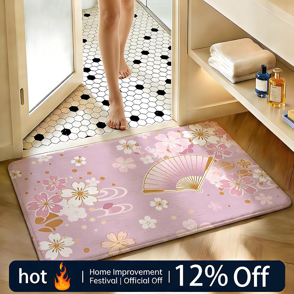 Soft Absorbent Non-Slip Rug Art Folding Fan Floor Mat Home Decor Doormat Bedroom Floor Mat Shower Carpet