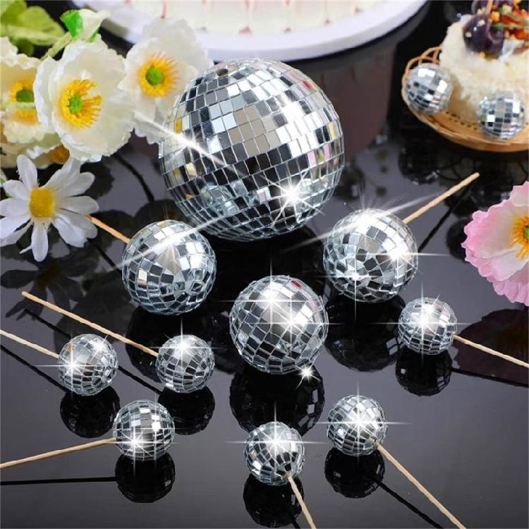 24pcs Cupcake Toppers for Party Decoration Stylish Reflective Sphere Cake Picks Accessories Cake Decorating Ornament