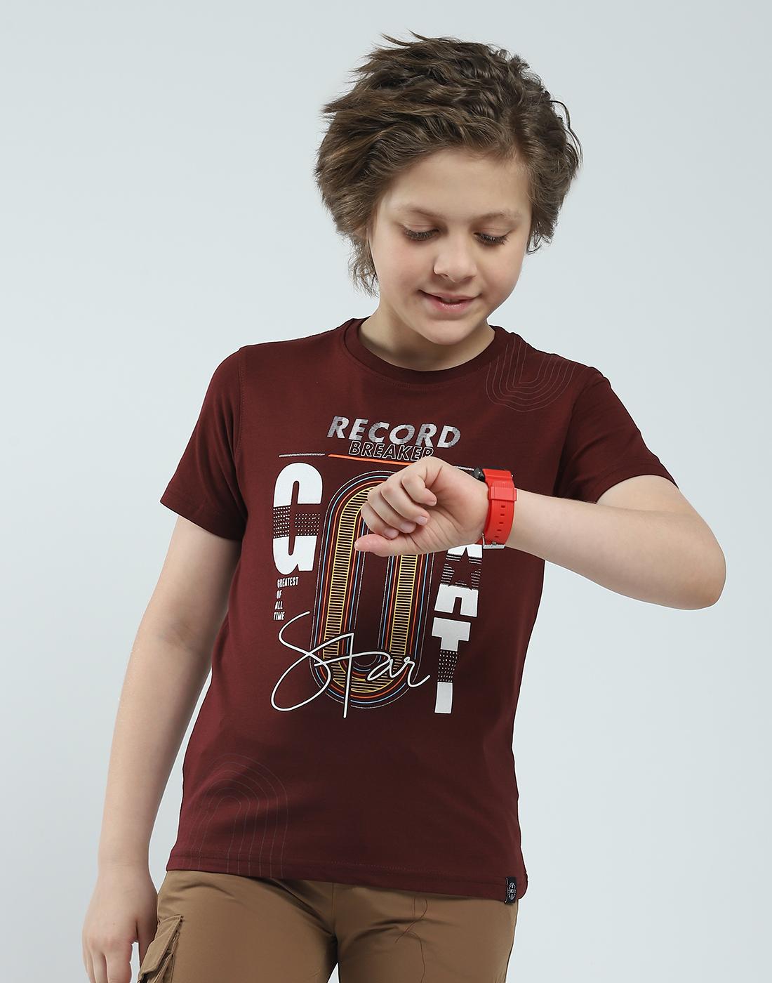 MONTE CARLO Jongens Regular Fit Bedrukt Halve Mouw T-shirt 9-10 Years framboos