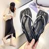 Fashion Shoes String Bead Square Toe Low Rubber Flip Flops Woman's Slippers Slides Fashion Hawaiian 2025 Luxury Summer Flat Fabric Hoof