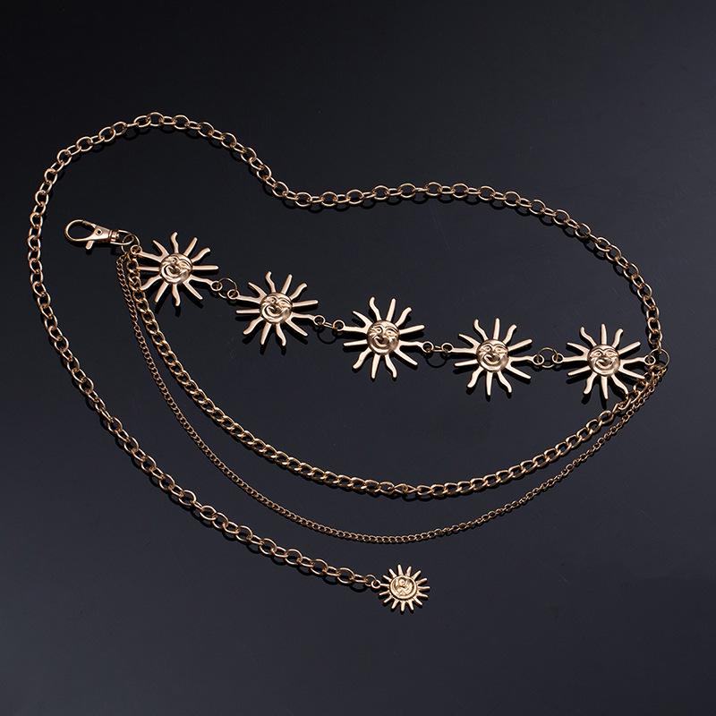 Adjustable Multi-Layer Sunflower Metal Waist Chain Ornament for Women