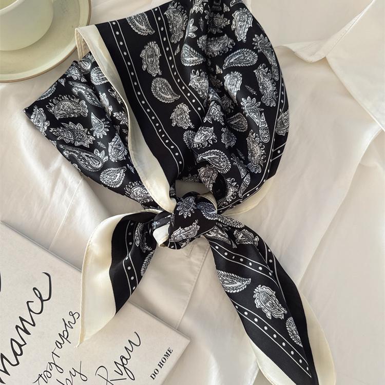 Silk Square Scarf: Women's Korean-Style, Double-Sided Print for Professional Wear