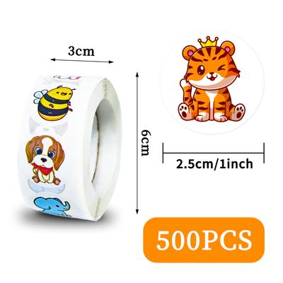 500 Pieces/roll Small Animals Roll Stickers Children Cartoon Animal Stickers Kindergarten Baby Reward Stickers Diy