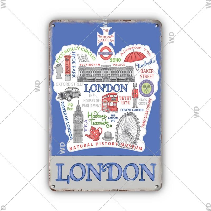 Vintage krajobraz miejski metalowa plakietka emaliowana londyn paryż floryda nowy jork plakaty podróże dekoracje płyta metalowy obrazek dekoracje ścienne barowe