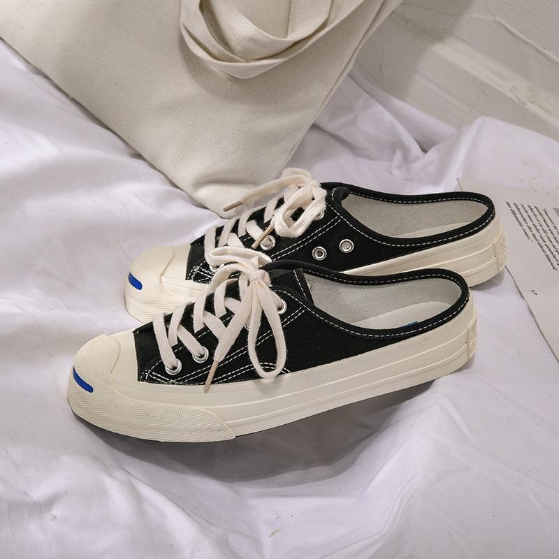 Smile Half-drag Canvas Shoes Women Without Heels New Student Lazy Shoes 303