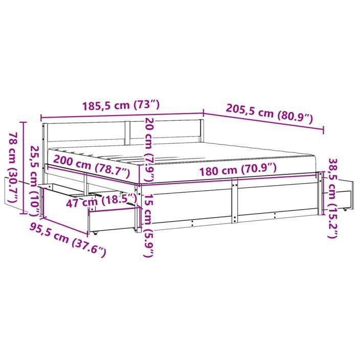 VidaXL Bed with Drawers and Mattress White 180x200 Cm Solid Pine Wood, Bedroom Furniture, Wooden Bed, Bed with 3281890