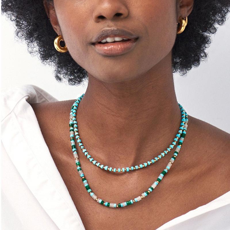 Handmade Beaded Necklace Versatile Women's Colorful Agate Multiple Layered Collar Chains