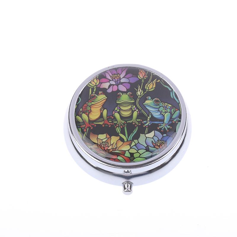 1 szt. Liść ważka okrągłe pudełko na tabletki 3 przegródki mini dekoracyjna kieszonkowa torebka przenośna podróżna tabletka lek witamina uchwyt orga