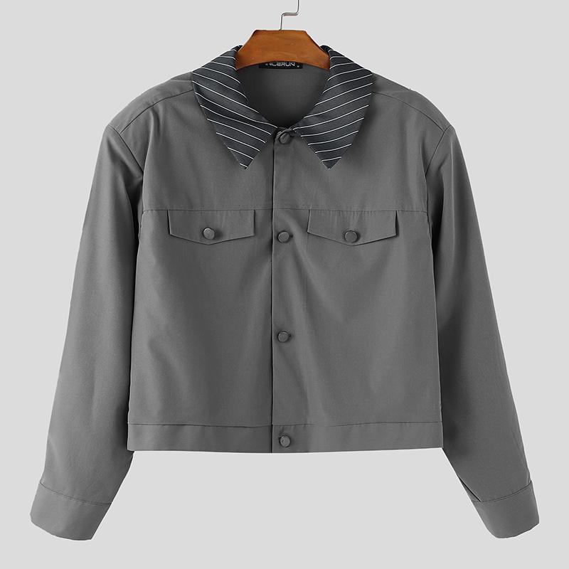 

INCERUN Мужские куртки и пальто с лацканами, длинными рукавами, в полоску, укороченные, повседневные, тонкие 5XL серый