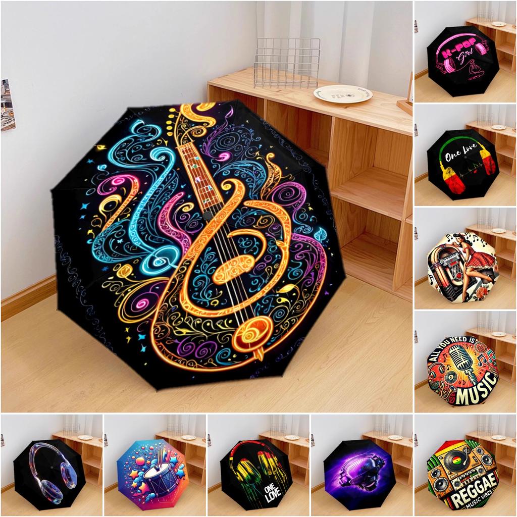 1PC Music Theme Umbrella Portable Folding Umbrella Iron Frame Hole Bone Structure Outdoor Home Umbrella A22