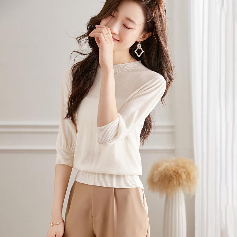 Srcr Women's Mid-Sleeve Wool Blend Puff Sleeve Knit Top