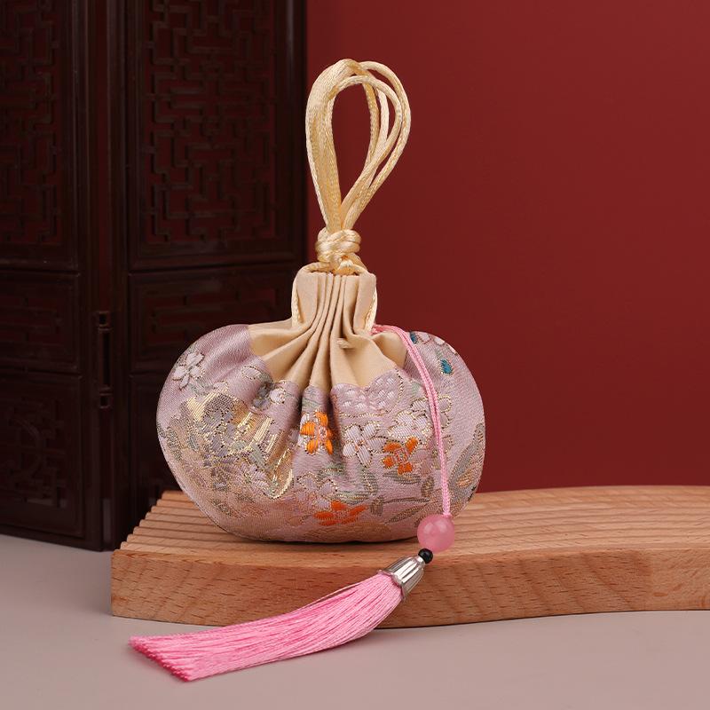 Vícebarevná střapcová květinová vzorovaná stahovací látková závěsná dekorace Čínský styl Úložná taška Prázdná sáčková peněženka