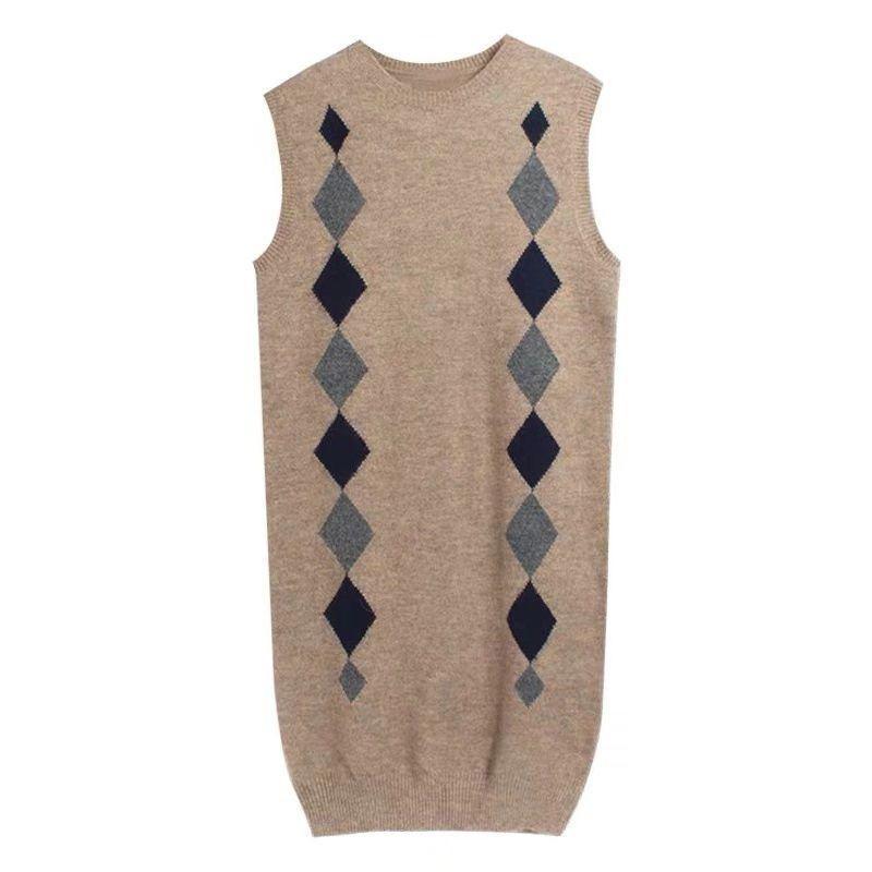 Temperament Knitted Long Sweater Vest Skirt for Women In Autumn Winter Korean Style Age Reducing Slimming Dress Spring New Style