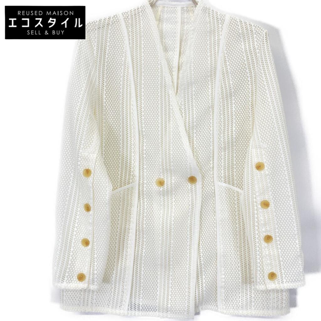 PUBLIC TOKYO White 162353003 Mesh Collarless Jacket Jacket FREE whiteUsed