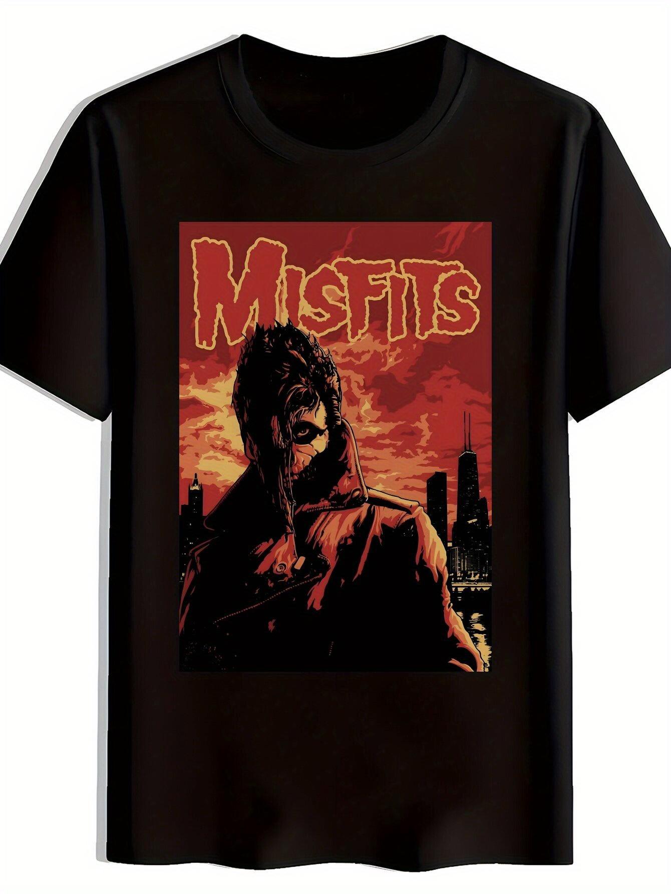 Black T-shirt with Misfits Graphic - Skull Mask Design S