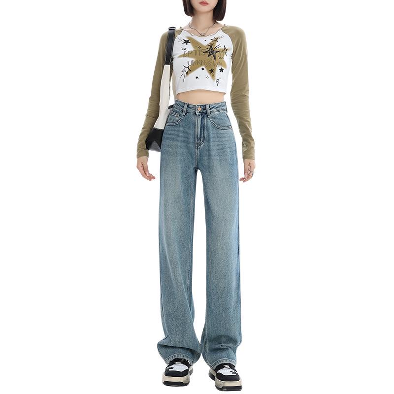 Women's Velvet Wide-Leg High-Waisted Jeans - Autumn/Winter 2025 Collection, Floor-Length Slimming Fit