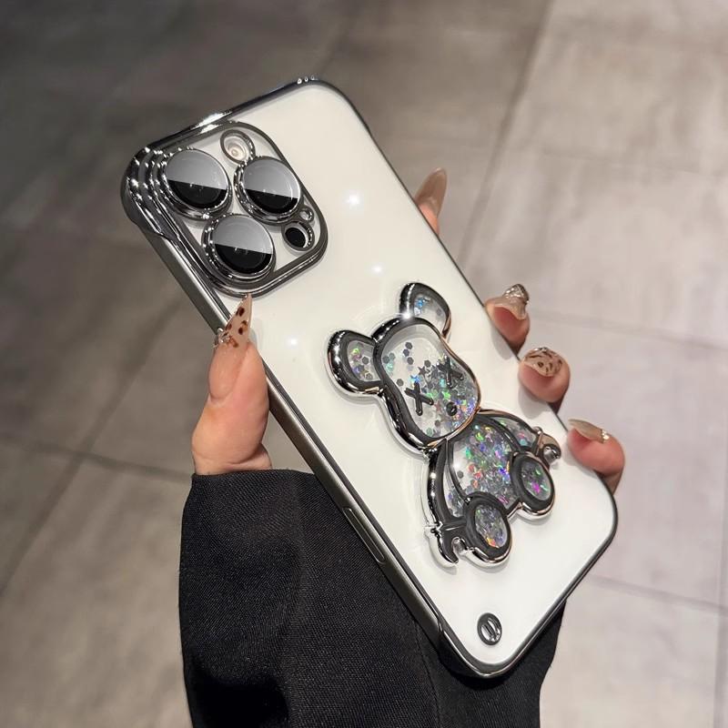 

Suitable for Iphone17 Flowing Sand Violent Bear Phone Case Borderless Apple 16PROMAX, High End Electroplated Case 15 iPhone17