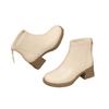 Fleece Medium Heel Small Short Boots Women's Shoes 2025 Autumn and Winter New Single Boots French White Thin Boots Thick Heel Martin Boots