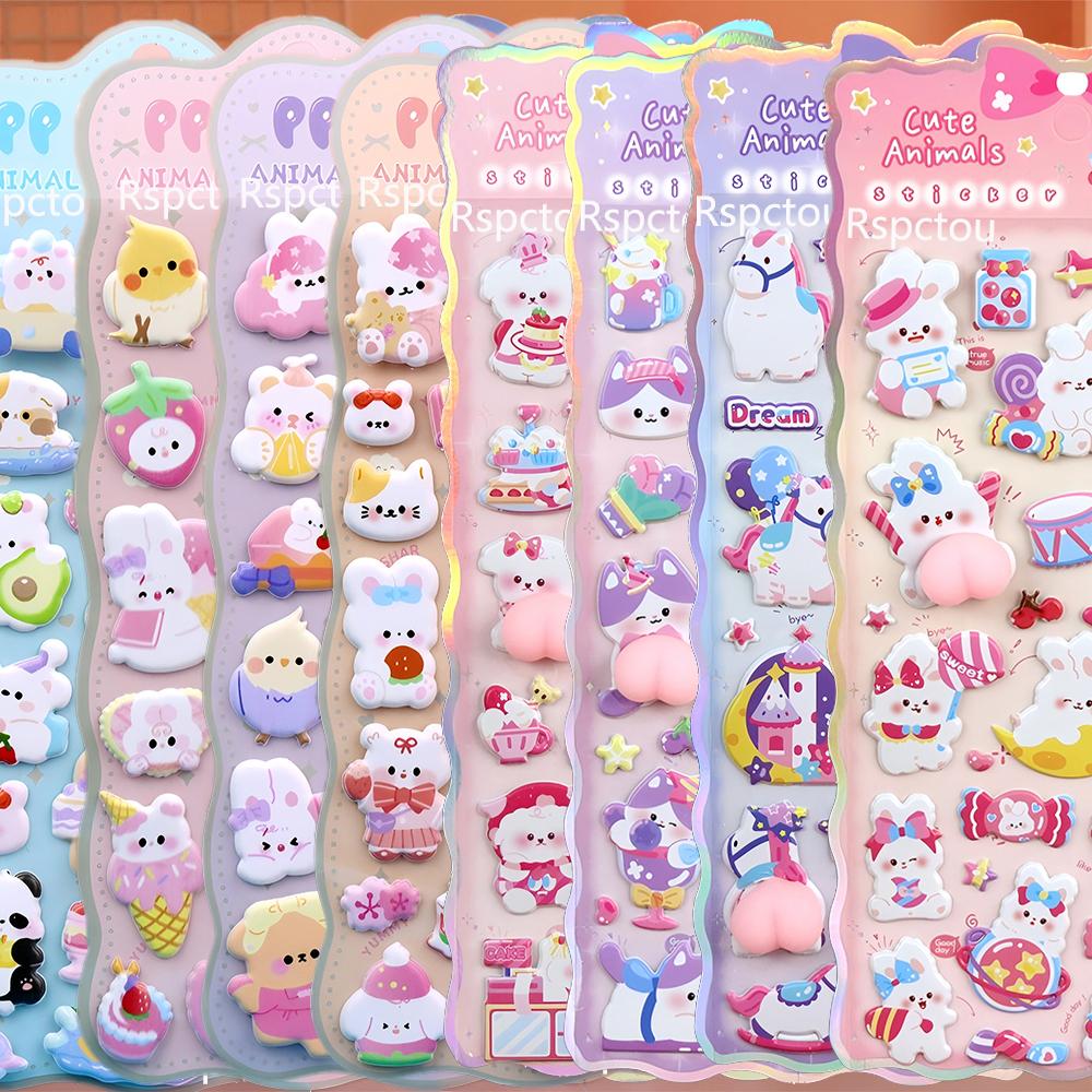 

10pcs Cute Cartoon Anime Animals Series Butt Stickers Kawaii Rabbit Bear Cat Pinchable Decompression Toys Decals DIY Decoration