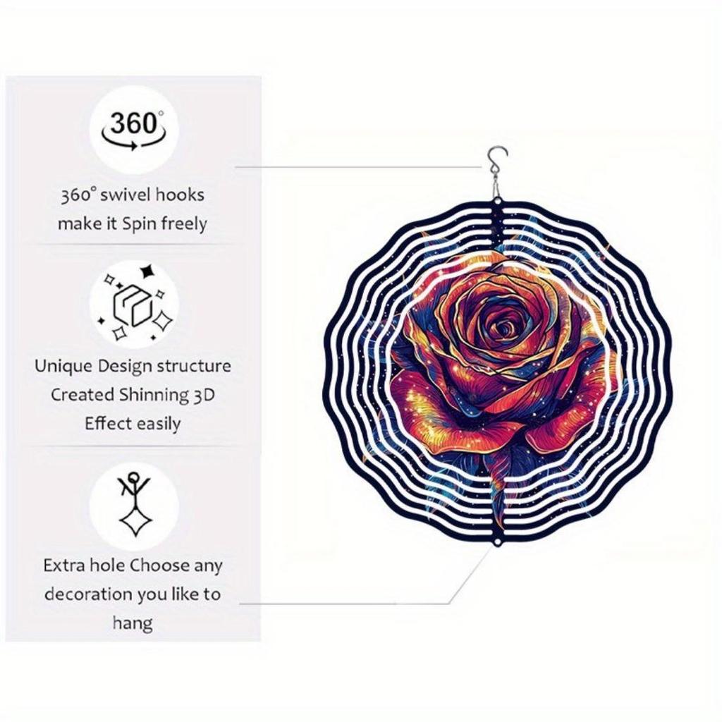 [Durable Build] Vibrant 2D Mandala Rose Wind Chime - Durable Metal Garden Decor, Colorful Outdoor Art for Yard, Patio & Balcony