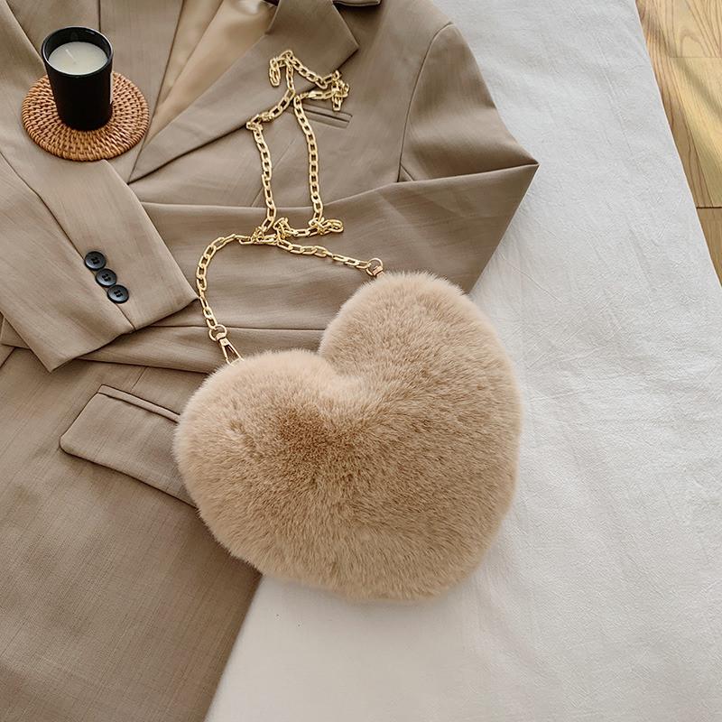 Womens Contemporary Fur Bag Stylish Soft Plush Purse With Chain Ideal For Everyday Use