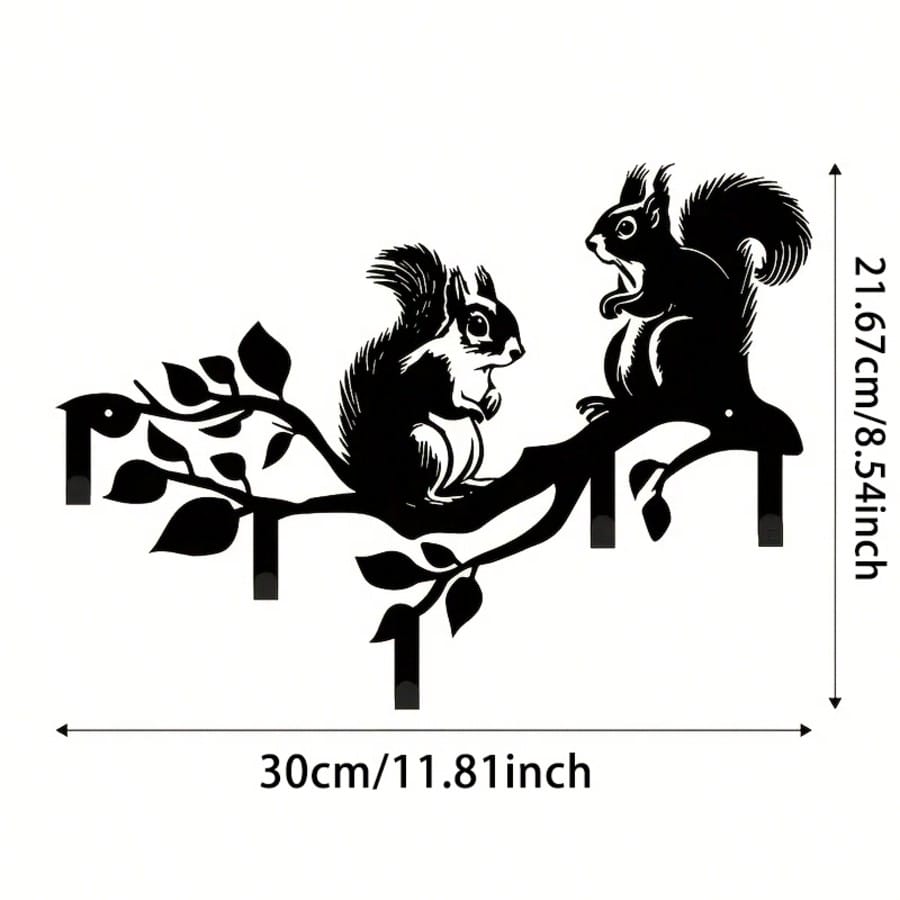 Bohemian Squirrel Metal Wall Art Key Holder Rustic Decor Nature Inspired Gift